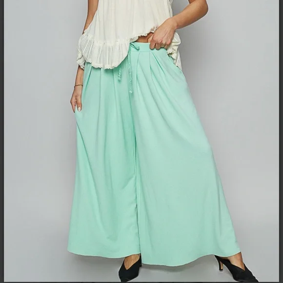 POL Thermal Pleat Stretch Peach Wide-Leg Pants Large - Picture 4 of 7